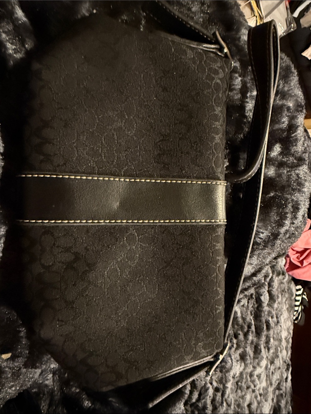 Coach Black Signature Jacquard Shoulder Bag with Contrast Stitching. Like new